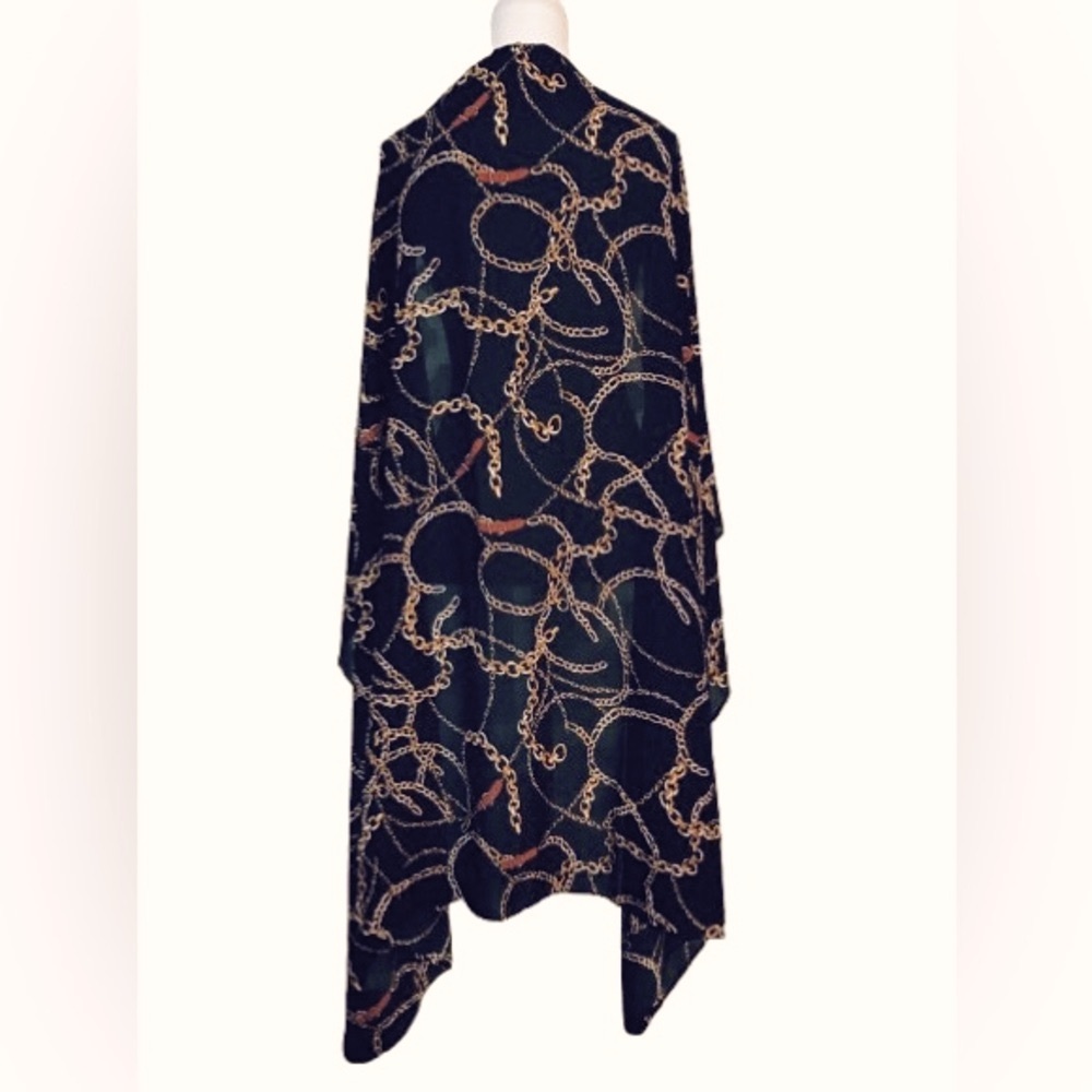 Vintage Walter Baker Scarf Black and Gold Chain Print Fabric Equestrian Horse